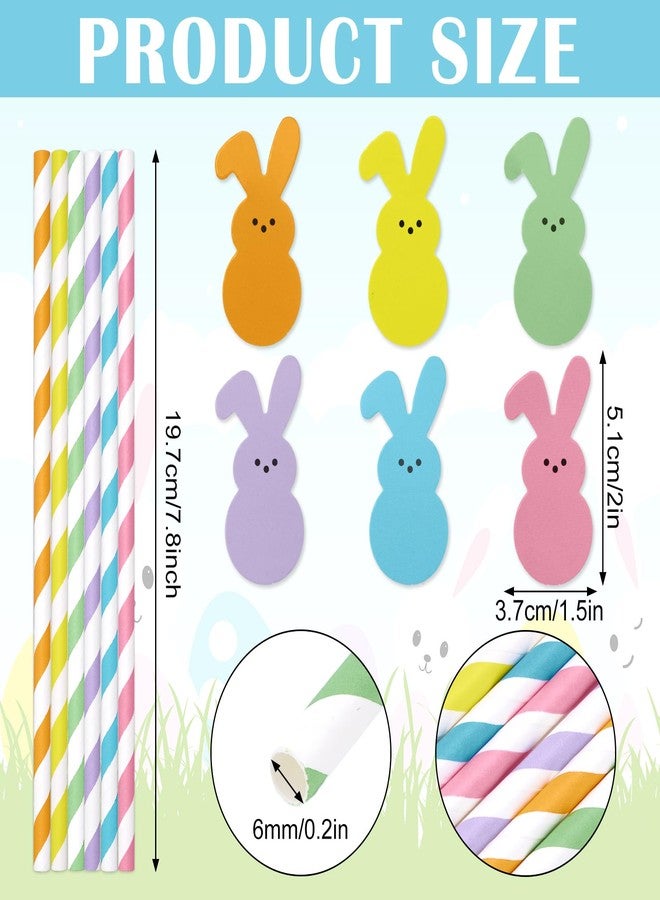 JarThenaAMCS 60Pcs Easter Paper Straws Cute Easter Bunny Drinking Straws Colorful Striped Disposable Straws for Holiday Birthday Party Supplies, 6 Designs - Image 2